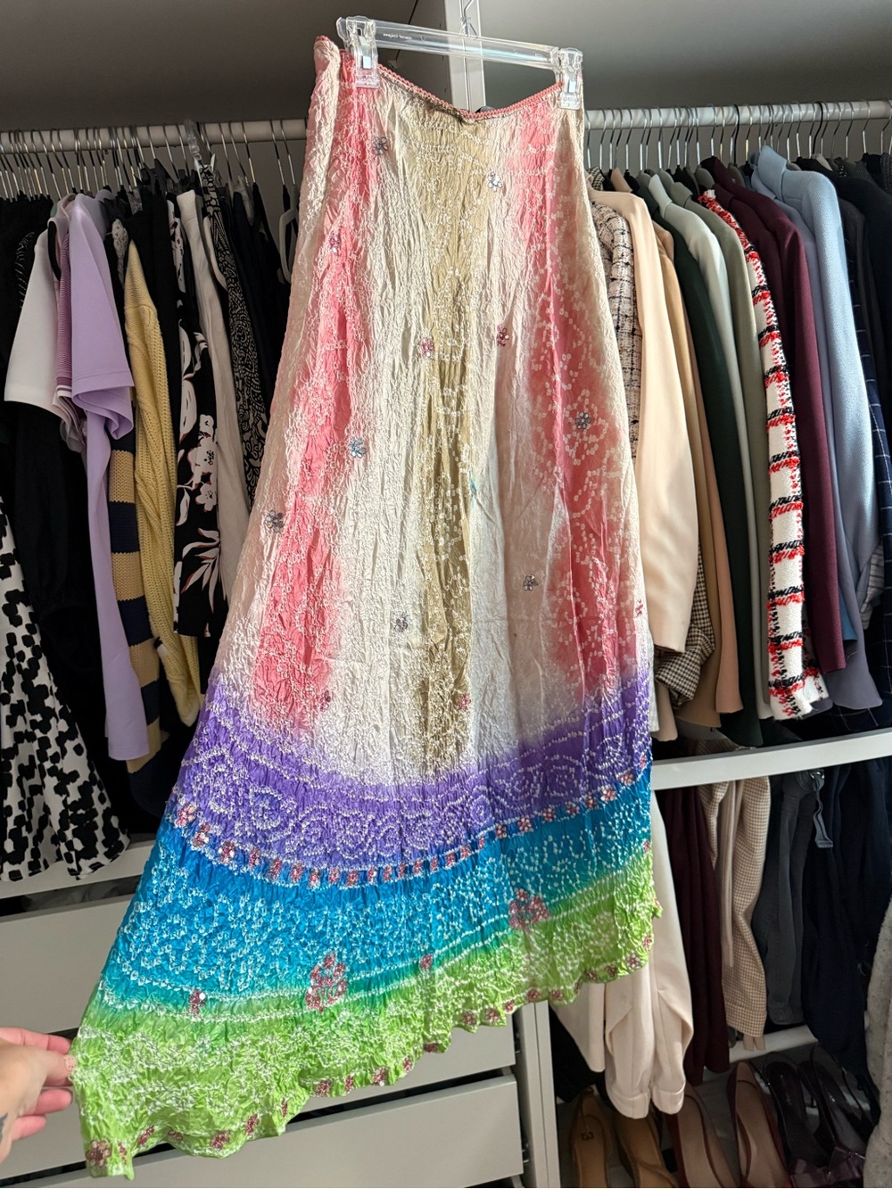 Multicolor Crinkle Maxi Skirt - Vibrant Ombre 100% Silk